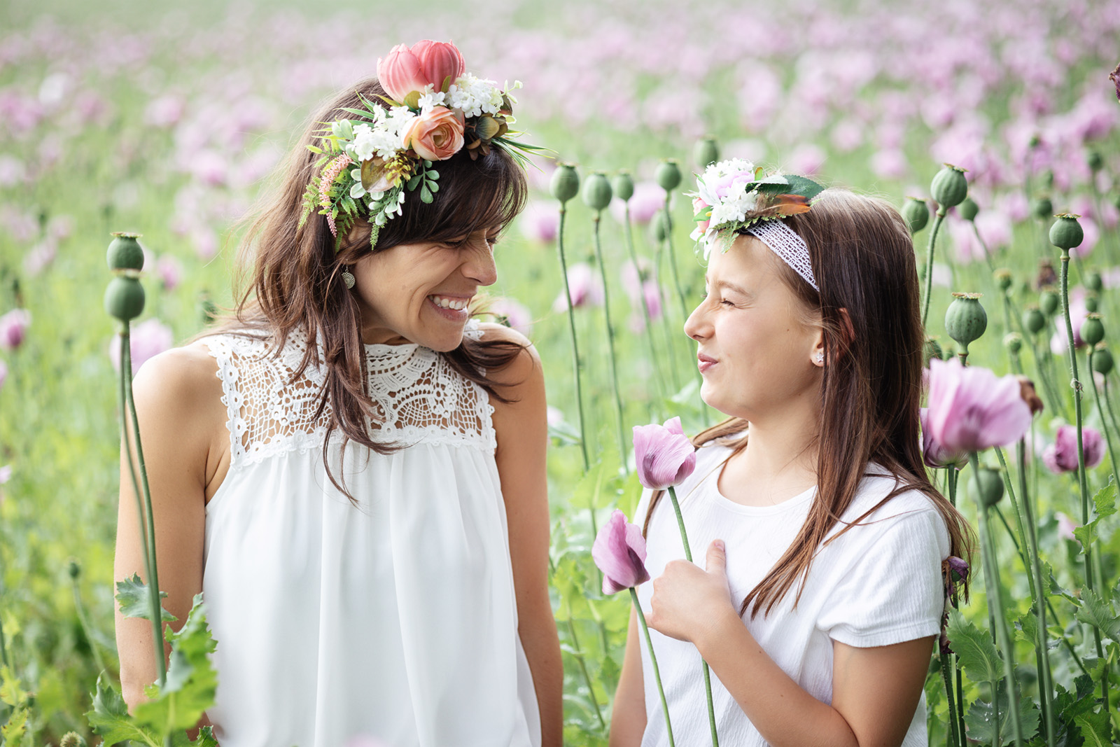 Zwei Quatschnasen im Mohnblumenfeld